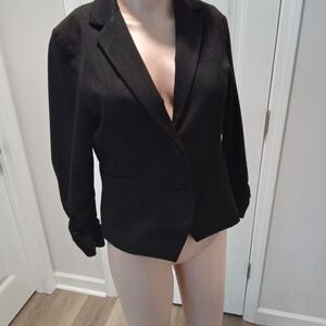Express Size 6 Black Fitted 2 Button Blazer with Cinched Sleeves